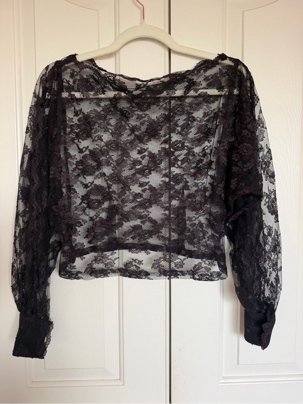 Black Lace Sheer Long-Sleeve Crop Top